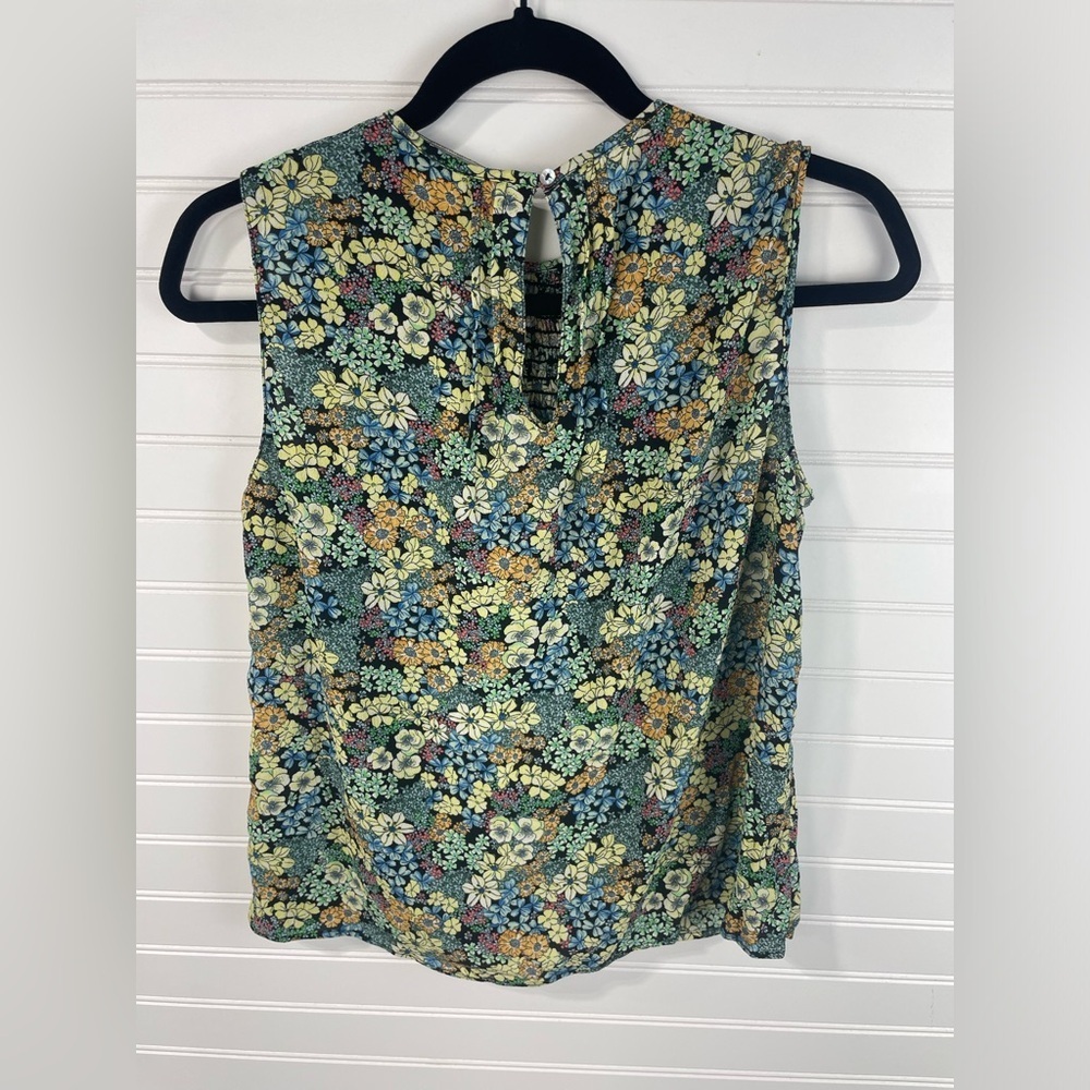 Zara Floral Sleeveless Keyhole Neck Smocked Chest Blouse S Women’s EUC - Picture 2 of 8